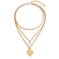 Mode Multi laag ketting, Zinc Alloy, met Plastic Pearl, gold plated, drie lagen & mode sieraden & voor vrouw, nikkel, lood en cadmium vrij, 40cm, Lengte Ca 60 cm, Verkocht door PC