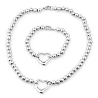 316L acciaio inox set di gioielli fashion, Bracciale & Collana, Cuore, lucido, 2 pezzi & Ball chain & per la donna, colore originale, 6mm, Lunghezza Appross. 18.1 pollice, Appross. 7.9 pollice, Venduto da set