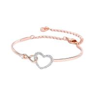 Pulseira de liga de zinco, with 5cm extender chain, Coração, rosa real com banho de cor, joias de moda & para mulher & com strass & vazio, níquel, chumbo e cádmio livre, comprimento Aprox 16.5 cm, vendido por PC