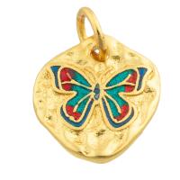 Colgantes de la joyería de cobre amarillo, metal, Mariposa, chapado en color dorado, Bricolaje & esmalte, color mixto, libre de níquel, plomo & cadmio, 12x11x1mm, Vendido por UD