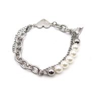 Tíotáiniam Cruach Bracelet, Cruach Tíotáiniam, le Pearl Plaisteacha, Croí, jewelry faisin & unisex, dath bunaidh, Fad Thart 7.9 Inse, Díolta De réir PC