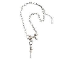 Titantium acciaio collana, with ciondolo in lega di zinco, with 2.75inch extender chain, Rose, per la donna & con strass, colore originale, Lunghezza Appross. 17.5 pollice, Venduto da PC