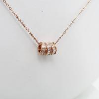 Partículas de aço colar, with 2inch extender chain, Rosca, rosa real com banho de cor, micro pavimento em zircônia cúbica & para mulher, comprimento Aprox 15.7 inchaltura, vendido por PC