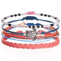 Trendy Wax cord armbanden, met Zinc Alloy, handgemaakt, Bohemien stijl & verstelbaar & voor vrouw, gemengde kleuren, Lengte Ca 15-30 cm, Verkocht door Stel