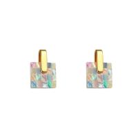 Messing oorbelknoppen, met Schelp, Plein, gold plated, voor vrouw, nikkel, lood en cadmium vrij, 25mm, Verkocht door pair