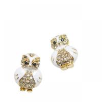 Messing Stud ørering, Owl, guldfarve belagt, Micro Pave cubic zirconia & for kvinde & emalje, nikkel, bly & cadmium fri, 10x20mm, Solgt af par