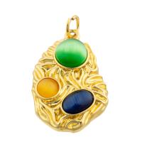 Brass Jewelry Pendants with Cats Eye gold color plated fashion jewelry & DIY mixed colors nickel lead & cadmium free 23.7*15.5mm Sold By PC