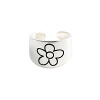 alliage de zinc Cuff Bague, Placage de couleur platine, unisexe & réglable & avec le motif de fleurs & émail, Vendu par PC