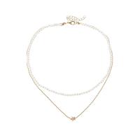 Mode Multi laag ketting, Zinc Alloy, met Plastic Pearl, met 5.5cm extender keten, gold plated, Dubbele laag & mode sieraden & voor vrouw, twee verschillende gekleurde, Lengte 38.8 cm, Verkocht door PC