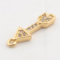 Kubik Zirkonium mikro bana Mässing Kontaktdon, Arrow, högkvalitativ guldfärg pläterade, DIY & micro bana cubic zirconia, nickel, bly och kadmium gratis, 17x5x2mm, Hål:Ca 2mm, Ca 20PC/Lot, Säljs av Lot