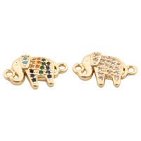 Befestiger Zirkonia Messing Schmuckverbinder, Elephant, Hohe Qualität Gold Farbe Überzeug, DIY & Micro pave Zirkonia, keine, frei von Nickel, Blei & Kadmium, 14x8x2mm, Bohrung:ca. 2mm, ca. 20PCs/Menge, verkauft von Menge