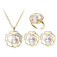 Brass Ensemble de bijoux, laiton, avec perle d'eau douce cultivée, Placage, bijoux de mode & styles différents pour le choix & pour femme, protéger l'environnement, sans nickel, plomb et cadmium, Vendu par PC