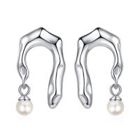 Boucles d'oreilles pendantes en laiton, avec Shell Pearl, bijoux de mode & pour femme, plus de couleurs à choisir, protéger l'environnement, sans nickel, plomb et cadmium, 20*12mm,4mm, Vendu par paire