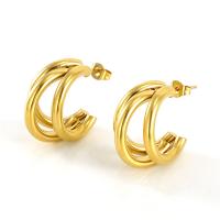 Titanium Steel  Earring 18K gold plated fashion jewelry & for woman golden Sold By Pair