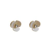 Messing oorbelknoppen, met Cubic Zirconia & Schelp, Bloem, gold plated, voor vrouw, nikkel, lood en cadmium vrij, 10mm, Verkocht door pair