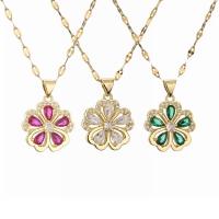 Collier en laiton cubique Zircon Micro Pave, avec 5cm chaînes de rallonge, fleur, Placage, bijoux de mode & pavé de micro zircon, plus de couleurs à choisir, protéger l'environnement, sans nickel, plomb et cadmium, 18x23mm, Longueur 45 cm, Vendu par PC