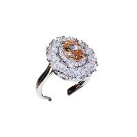 Messing Manchet Finger Ring, platinum plated, verstelbaar & micro pave zirconia & voor vrouw, 19x17mm, Verkocht door PC