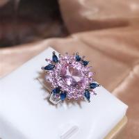 laiton bague, fleur, Placage de couleur platine, normes différentes pour le choix & pavé de micro zircon & pour femme, Taille:6-10, Vendu par PC