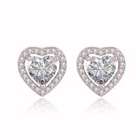 Messing Stud Earring, Heart, forgyldt, Micro Pave cubic zirconia & for kvinde & hule, flere farver til valg, 10x10mm, Solgt af par