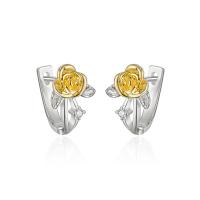 Messing Stud Earring, Rose, forgyldt, Micro Pave cubic zirconia & for kvinde, 15x11mm, Solgt af par