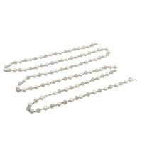 Mässing Dekorativa Chain, med Glas & Plast Pearl, Rund, DIY & fasetterad, vit, nickel, bly och kadmium gratis, 4x4mm, Säljs av m