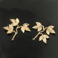 Haar stok bevindingen, Messing, Maple Leaf, gold plated, DIY, nikkel, lood en cadmium vrij, 33x37mm, Gat:Ca 1.1mm, Verkocht door PC