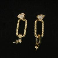 Brass Earring Stud Component real gold plated detachable & DIY & micro pave cubic zirconia nickel lead & cadmium free Sold By Pair