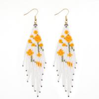 Fashion Fringe Oorbellen, Seedbead, met Zinc Alloy, Bloem, gold plated, folk stijl & voor vrouw, meer kleuren voor de keuze, nikkel, lood en cadmium vrij, 25x120mm, Verkocht door pair