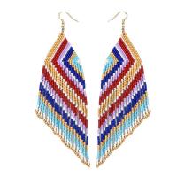 Fashion Fringe Oorbellen, Seedbead, met Zinc Alloy, gold plated, folk stijl & voor vrouw, multi-gekleurde, nikkel, lood en cadmium vrij, 55x135mm, Verkocht door pair