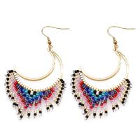 Fashion Fringe Boucles d'oreilles, Seedbead, avec alliage de zinc, lune, Placage de couleur d'or, Style bohème & pour femme & creux, protéger l'environnement, sans nickel, plomb et cadmium, 45x85mm, Vendu par paire