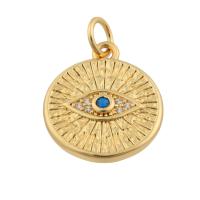 Pendentifs mauvais oeil, laiton, Rond, Placage de couleur d'or, bijoux de mode & DIY & avec strass, couleurs mélangées, protéger l'environnement, sans nickel, plomb et cadmium, 17x14x2mm, Vendu par PC