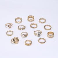 Zinklegering Ring Set, Zinc Alloy, met Opaal, gold plated, 14 stuks & mode sieraden & voor vrouw & met strass, gouden, Verkocht door Stel