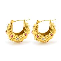 Titanium Steel  Earring 18K gold plated fashion jewelry & for woman & with rhinestone golden Sold By Pair