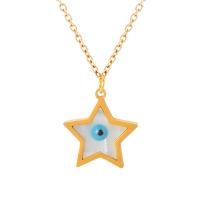 Collier Evil Eye bijoux, acier inoxydable 316L, avec coquille, avec 1.97inch chaînes de rallonge, étoile, bijoux de mode & pour femme, doré, 16mm, Longueur Environ 15.75 pouce, Vendu par PC