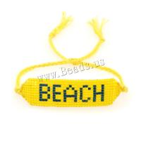 Seedbead bracelet, avec Fil de coton, Lettre d’alphabet, Style bohème & réglable & pour femme, Jaune, protéger l'environnement, sans nickel, plomb et cadmium, 65x18mm, Longueur Environ 28 cm, Vendu par PC