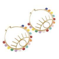 Seedbead Hoop Earring, med Zinc Alloy, Evil Eye, guldfarve belagt, Boheme stil & for kvinde, 55x55mm, Solgt af par