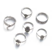 Sinc Alloy Ring Set, plátáilte, 6 phíosa & jewelry faisin & do bhean, airgid, Díolta De réir Socraigh