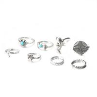 Sinc Alloy Ring Set, le turquoise, dath airgid plated, 8 bpíosa & jewelry faisin & do bhean, dhá éagsúla daite, Díolta De réir Socraigh