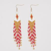 Seedbead Tassel Earring, med Zinc Alloy, guldfarve belagt, Boheme stil & for kvinde, rød, 25x140mm, Solgt af par