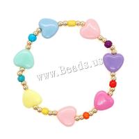 Acrylique bracelet, avec Hématite, coeur, Placage de couleur d'or, Style bohème & élastique & pour femme, plus de couleurs à choisir, Longueur Environ 17 cm, Vendu par PC