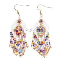 Seedbead Tassel Earring, le Sinc Alloy, dath an óir plated, stíl Bohemian & do bhean, 25x85mm, Díolta De réir Péire