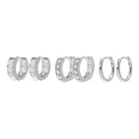 Orecchini cerchietti Hoop ottone, with occhi di gatto, Cerchio, placcato, tre pezzi & gioielli di moda & Micro spianare cubic zirconia, argento, assenza di nichel,piombo&cadmio, 13x13mm, 3Pairspaio/set, Venduto da set