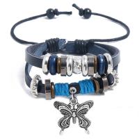 Cowhide Bracelet, le Sinc Alloy, Féileacán, plátáilte, multilayer & unisex, 6mm, Fad Thart 6.7 Inse, Díolta De réir PC