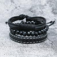 PU Bracciale Set, with legno, multistrato & stile punk & per l'uomo, nero, Diametro interno:Appross. 60mm, Venduto da set