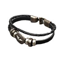 PU Leder Armband, mit Leder & Zinklegierung, Stern, plattiert, mehrschichtig & Punk-Stil & unisex, schwarz, Innendurchmesser:ca. 60mm, verkauft von PC