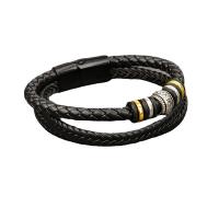 PU Armband, met Zinc Alloy, plated, mode sieraden & multilayer & voor de mens, zwart, Binnendiameter:Ca 60mm, Verkocht door PC