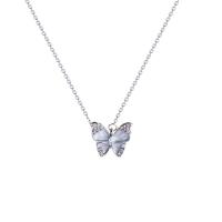 Collier d'acier titane, avec 2.5cm chaînes de rallonge, papillon, fade et jamais plaqué de haute qualité, bijoux de mode & pavé de micro zircon & pour femme & émail, argent, Longueur Environ 41.4 cm, Vendu par PC