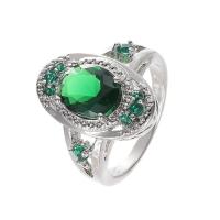 Bague Zircon cubique en laiton, avec zircon cubique, ovale, Plaqué de platine, Vintage & bijoux de mode & unisexe & normes différentes pour le choix & facettes, vert, protéger l'environnement, sans nickel, plomb et cadmium, 20mm, Vendu par PC