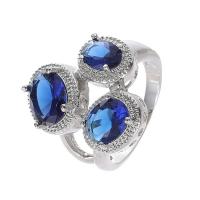 Bague Zircon cubique en laiton, avec zircon cubique, Plaqué de platine, bijoux de mode & unisexe & normes différentes pour le choix & facettes, bleu, protéger l'environnement, sans nickel, plomb et cadmium, Vendu par PC