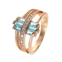 Bague Zircon cubique en laiton, avec zircon cubique, Placage de couleur d'or, bijoux de mode & normes différentes pour le choix & pour femme & facettes, blue ciel, protéger l'environnement, sans nickel, plomb et cadmium, 14mm, Vendu par PC